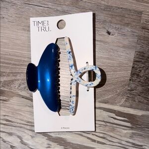 Time and Tru Blue and White Marble Hair Clip Set - 2 Pack